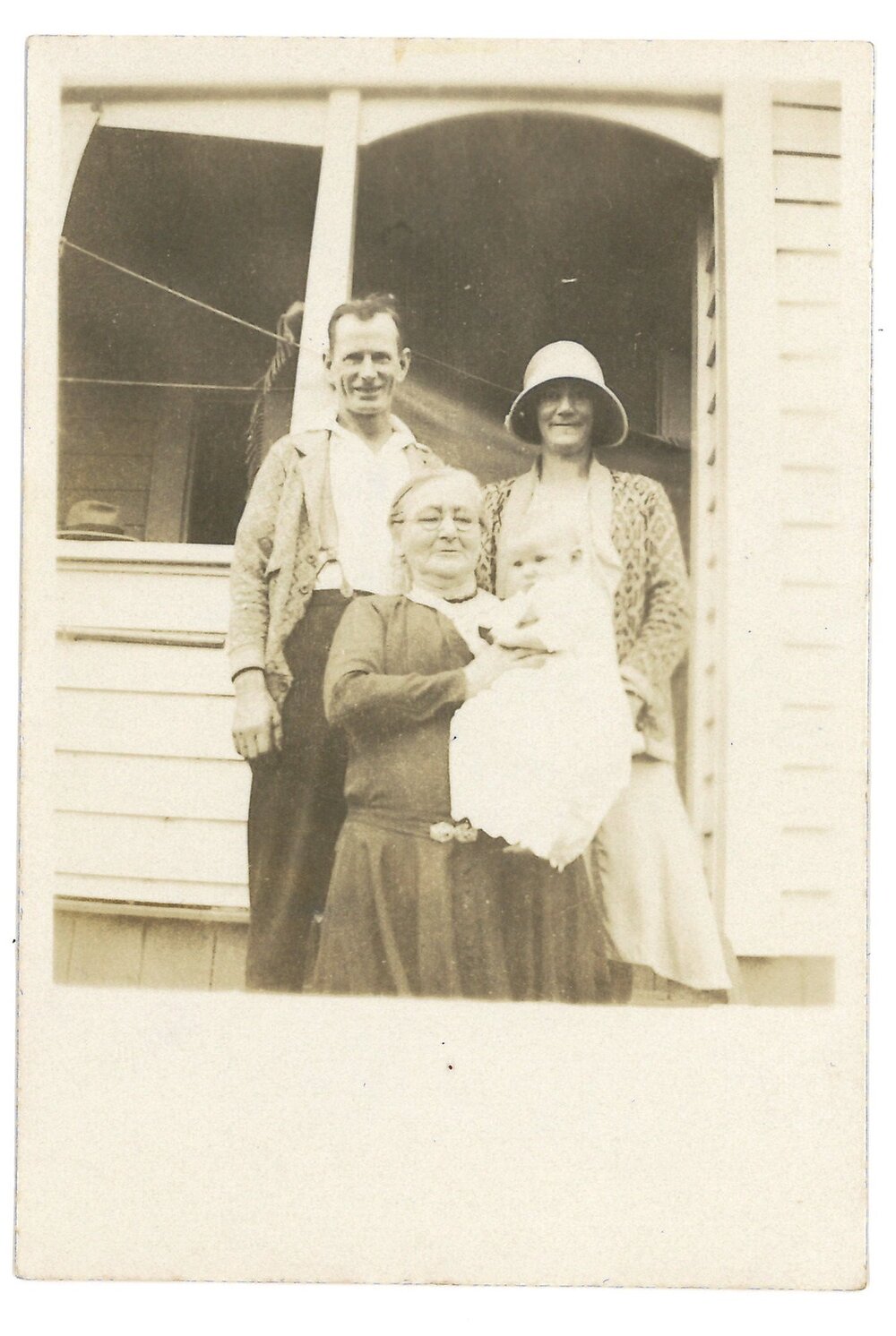 Grandma Evans, Bob and Myrtle Evans and baby Pat