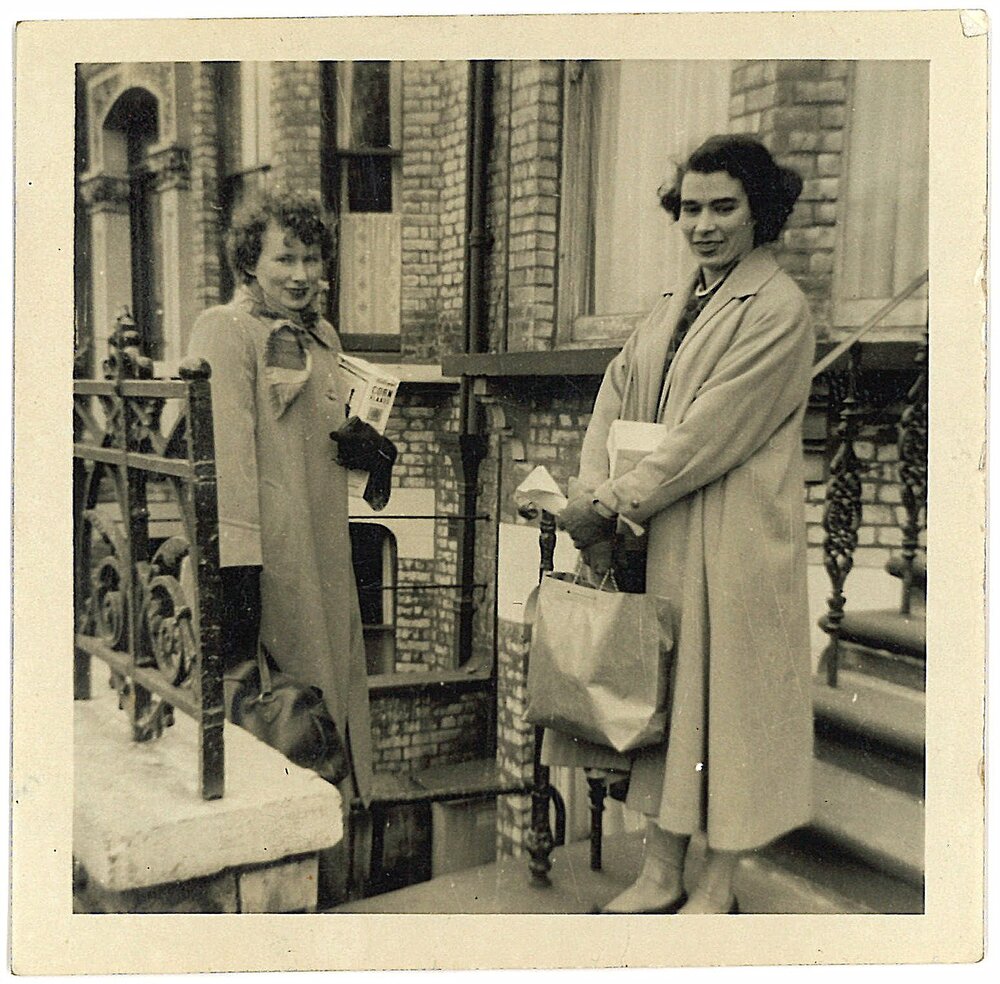 Pat Evans with friend and flatmate Colleen in London