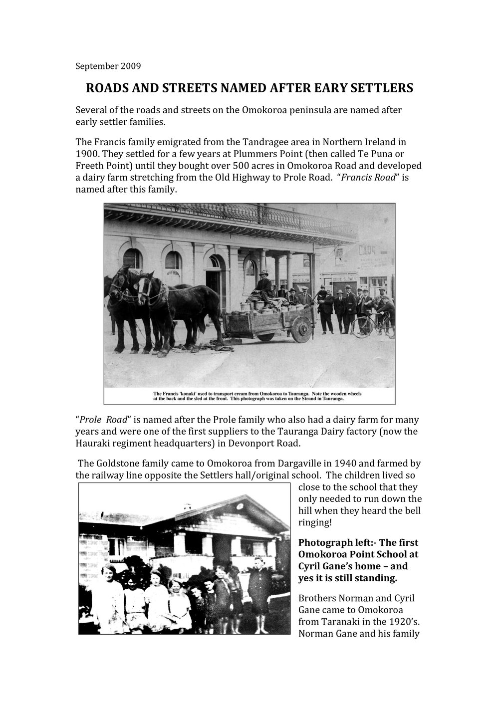 Street names in Omokoroa