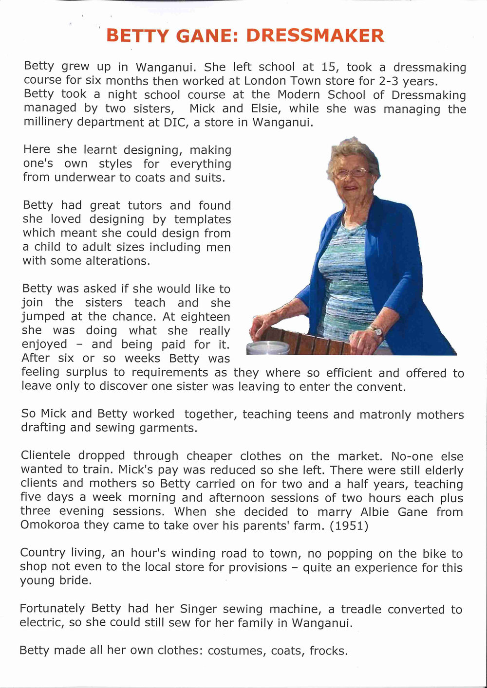 Betty Gane - dressmaker
