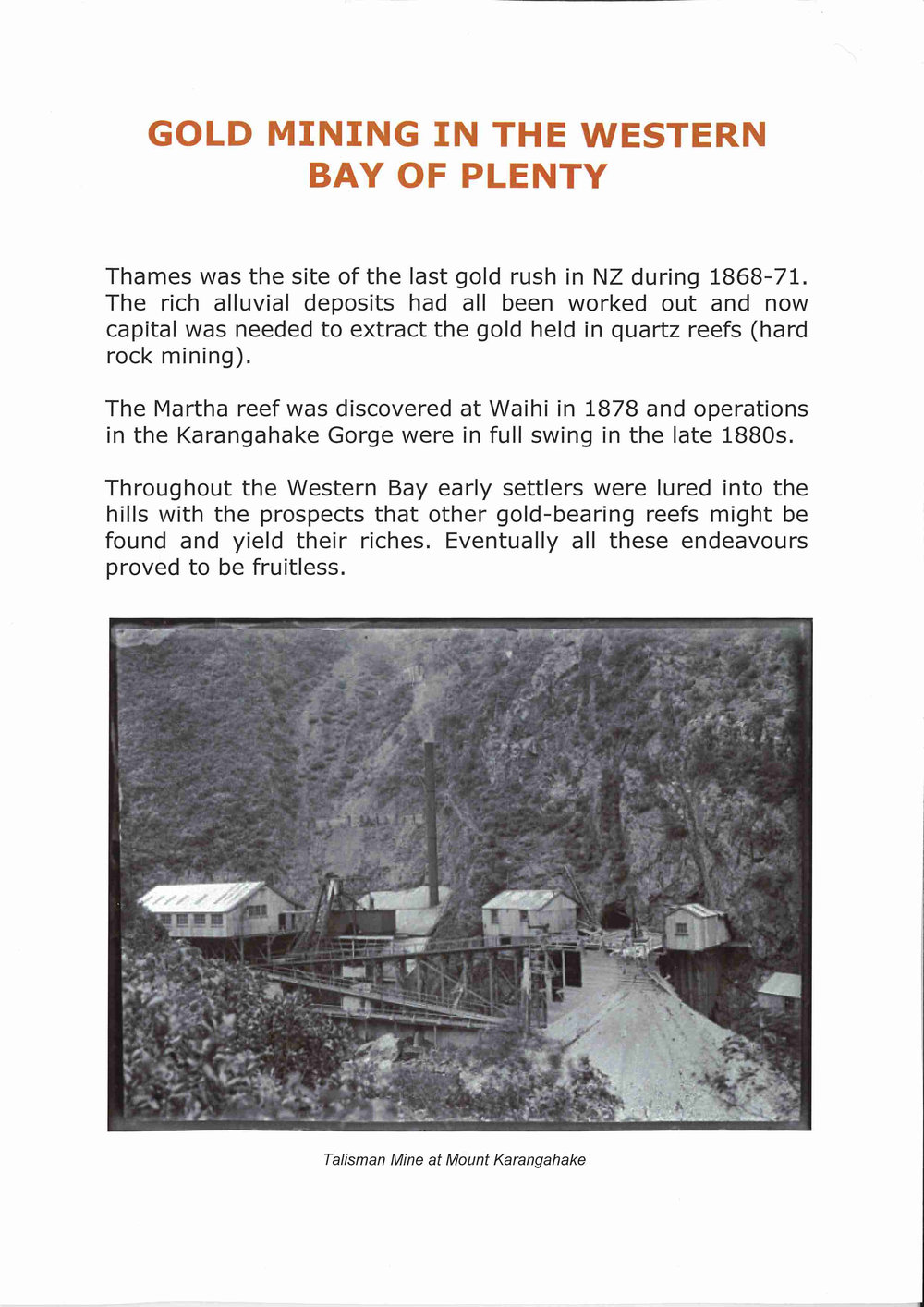 Gold mining in the Western Bay of Plenty 