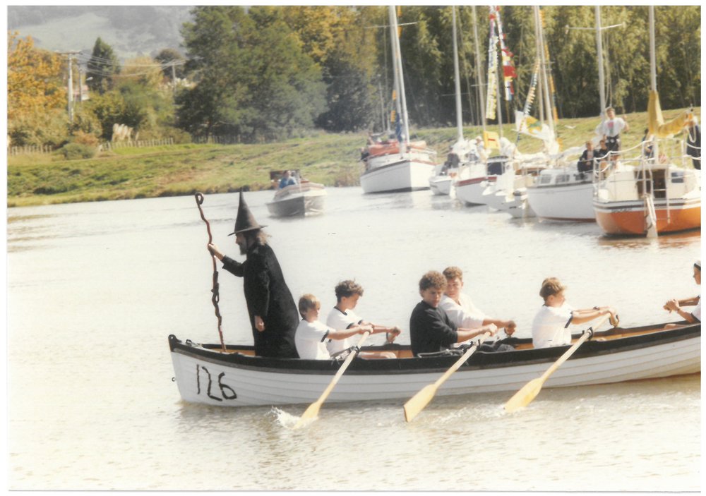 The Wizard of Christchurch being rowed by the Katikati Scouts