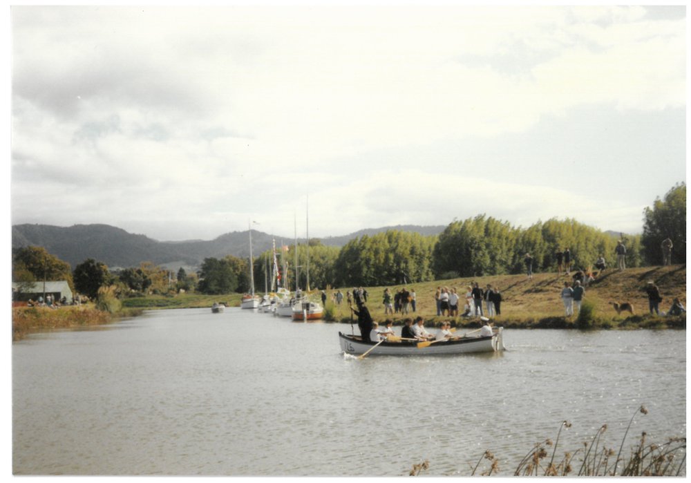The Wizard of Christchurch being rowed by the Katikati Scouts