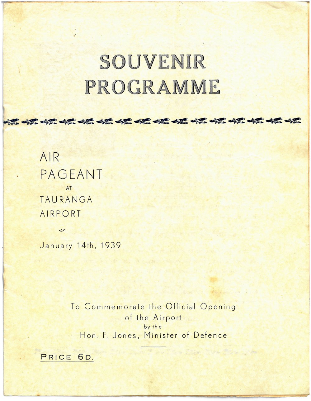 Souvenir Programme to commemorate the official opening of Tauranga Airport