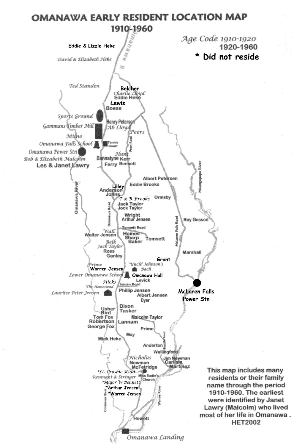 SETTLER Omanawa District, early resident location sketch map. 1910-1960