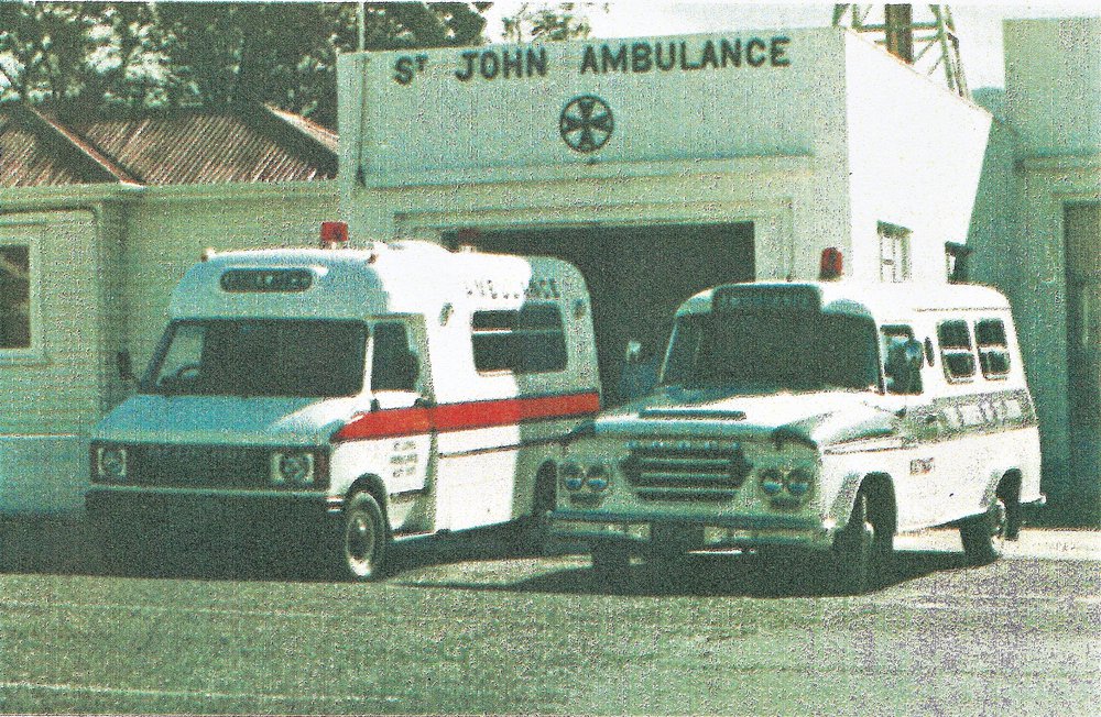 The old and new ambulances together outside the St. John Ambulance station, Katikati