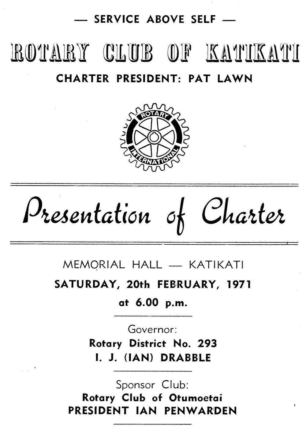 Katikati Rotary Club Charter Presentation