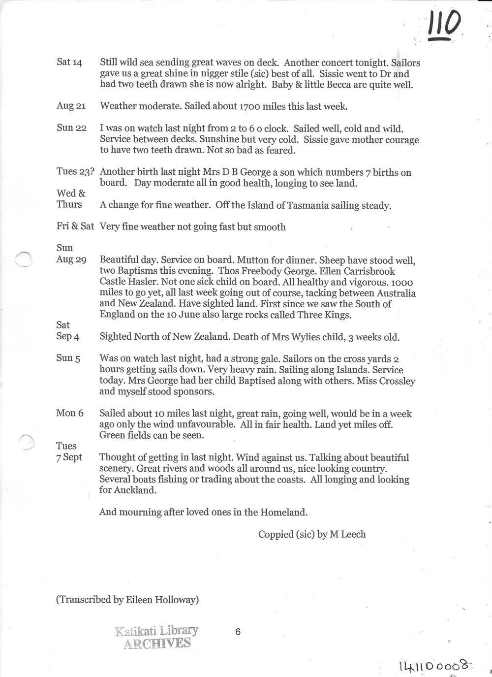 Diary of Voyage to New Zealand May 31st 1875. Thomas Leech