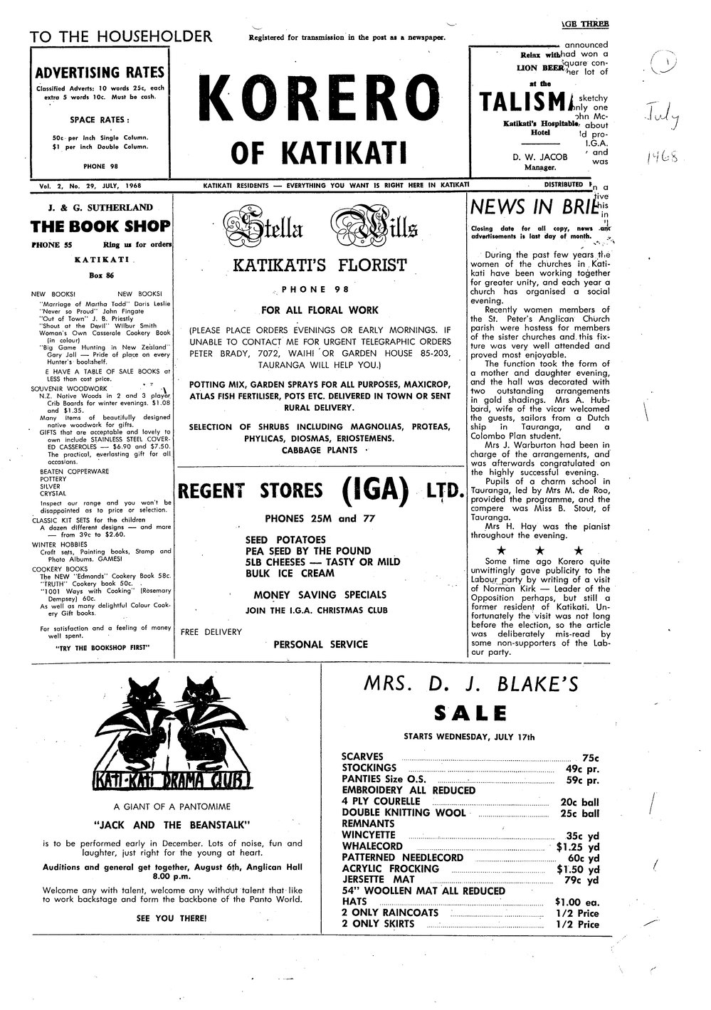 Korero of Katikati July 1968