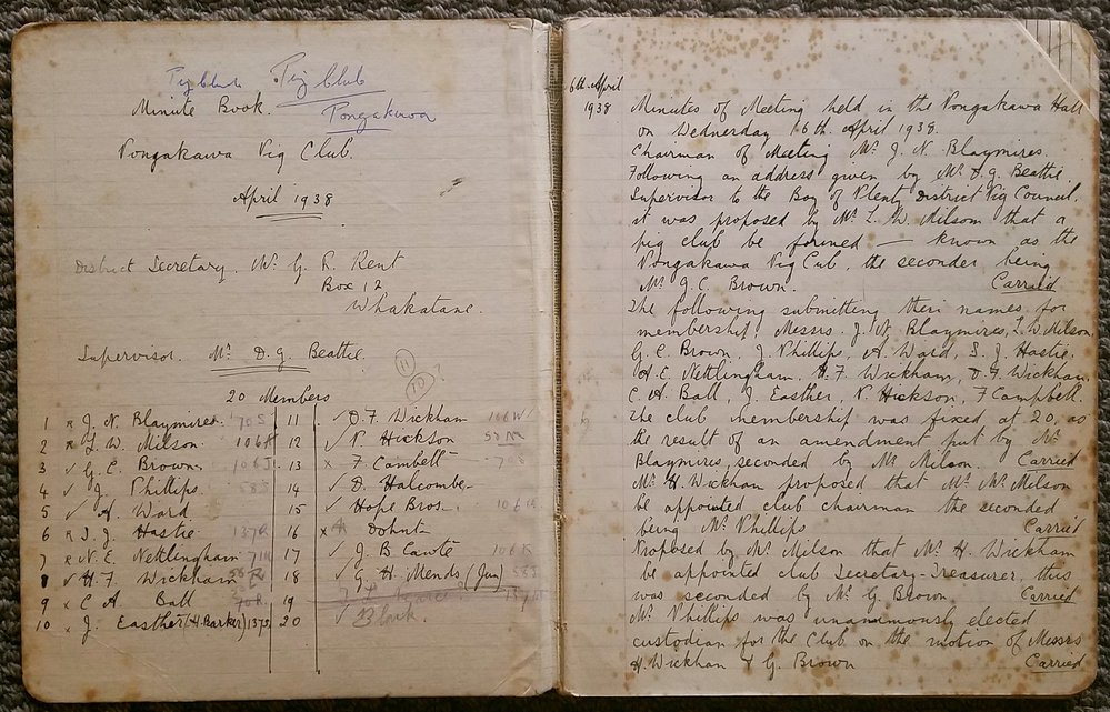 Pongakawa Pig Club minute book