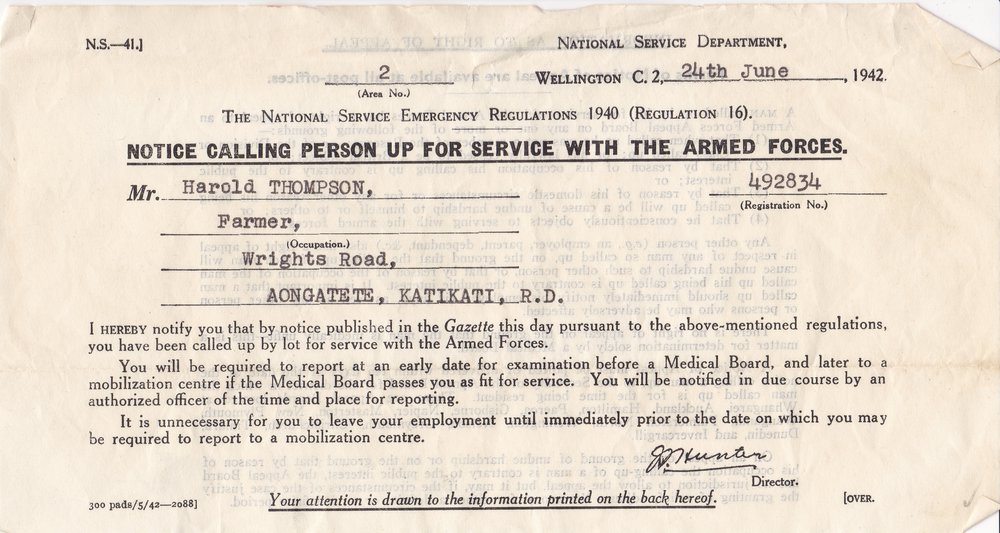 Call up Papers for Harold Thompson