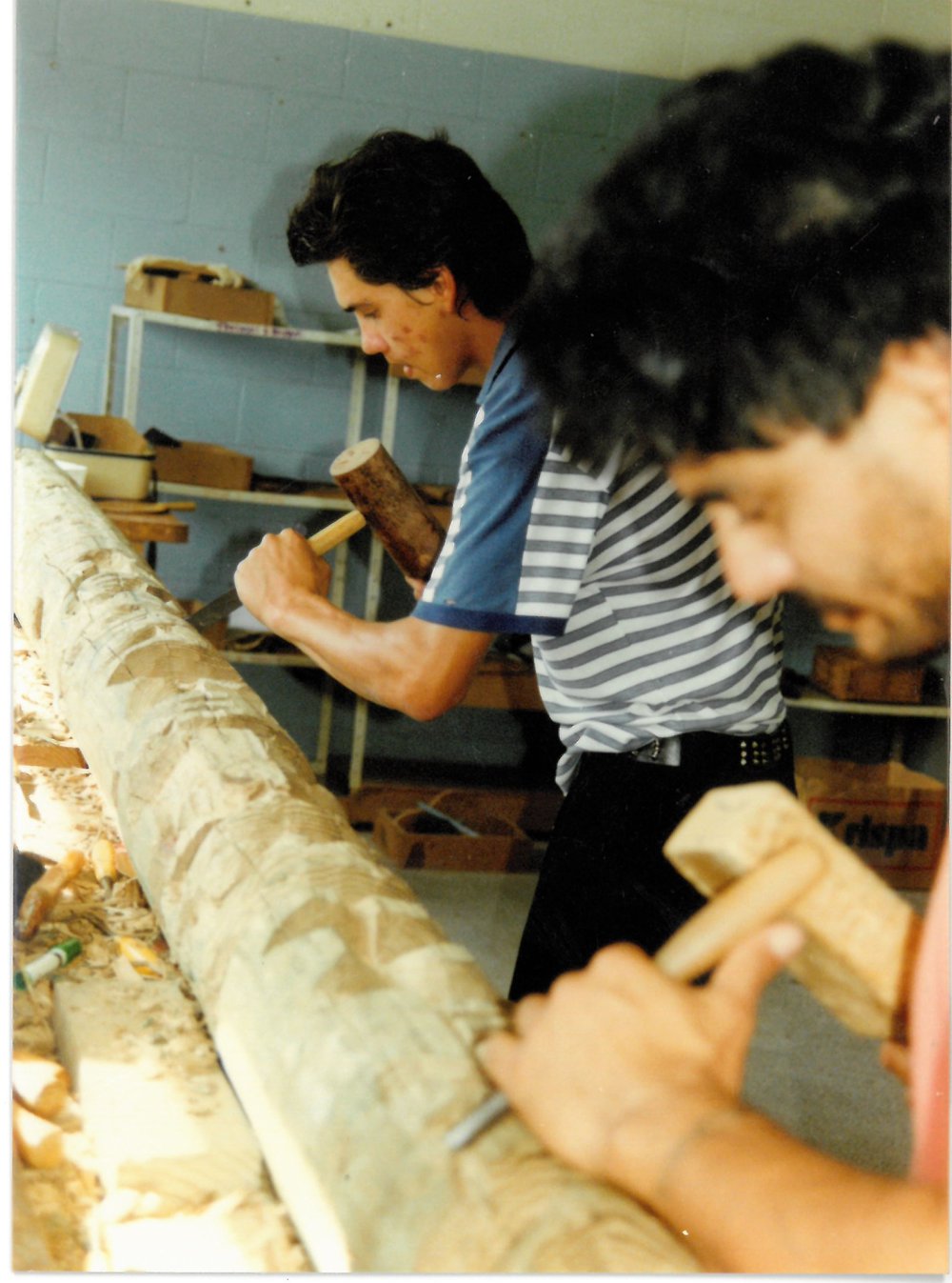 Trainee carvers at work