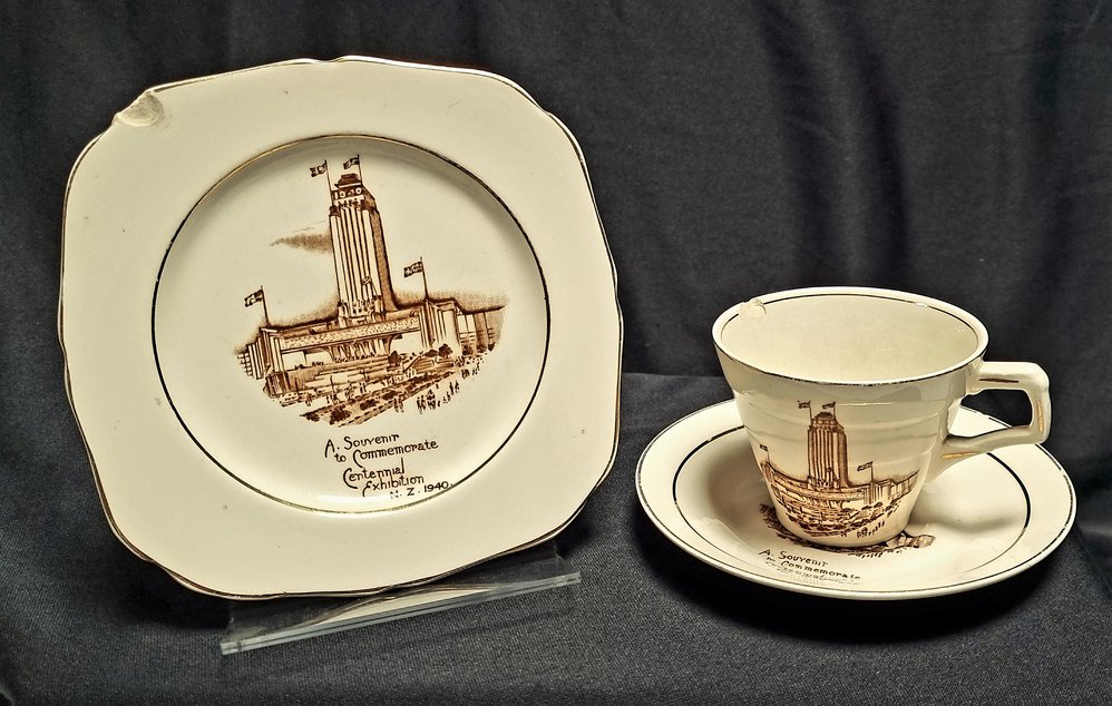 Commemorative crockery for New Zealand's Centennial Exhibition 1940