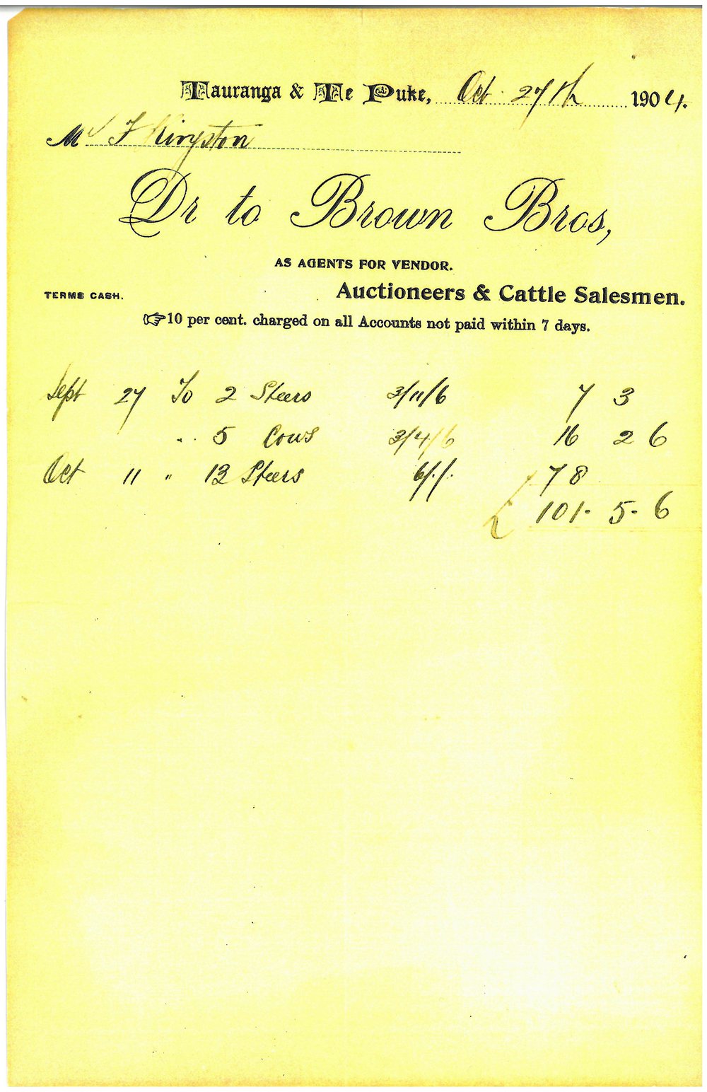 Invoice from Brown Bros. to Mr. Hingston