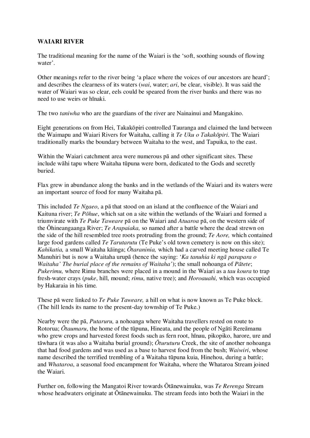 The story of the Waiari River