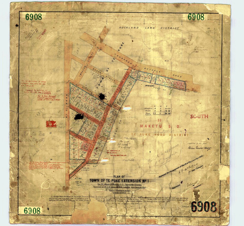 Te Puke cadastral DP6908 - Town extension No 1 - Sec 20 Blk II Maketu SD 1910 