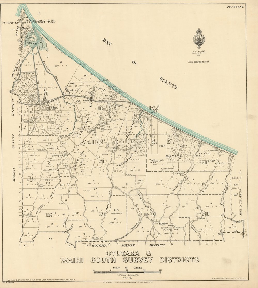 SAK 44 &amp; SAK 45 Otutara and Waihi South Survey Districts, Pukehina, Otamarakau and Rotoehu. 1933