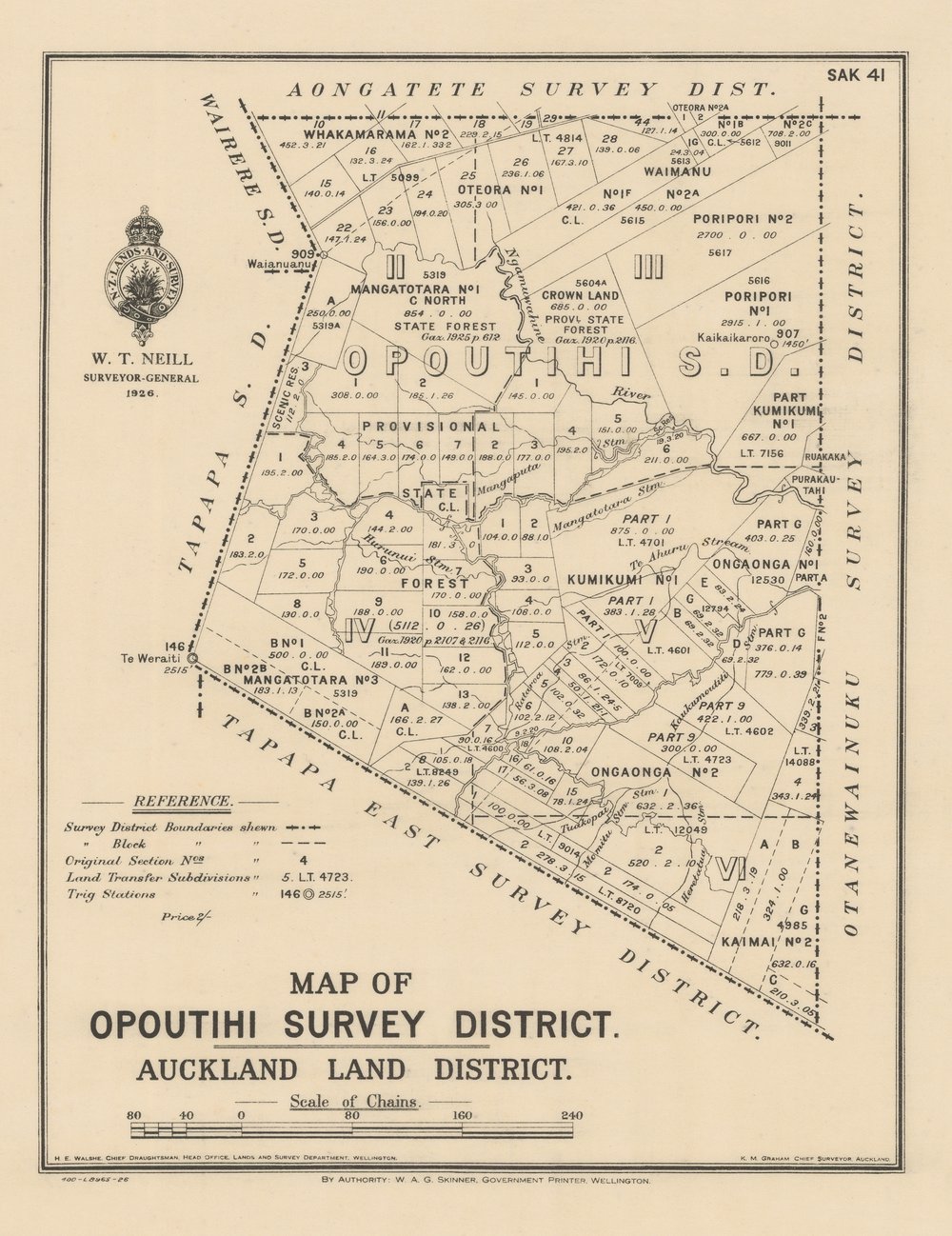SAK 41 Opoutihi Survey District, Southern Kaimai State Forest. 1926