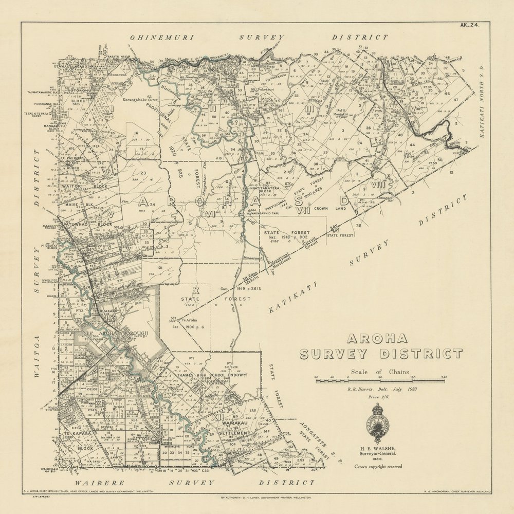 SAK 24 Aroha Survey District, Te Aroha to Athenree area. 1933