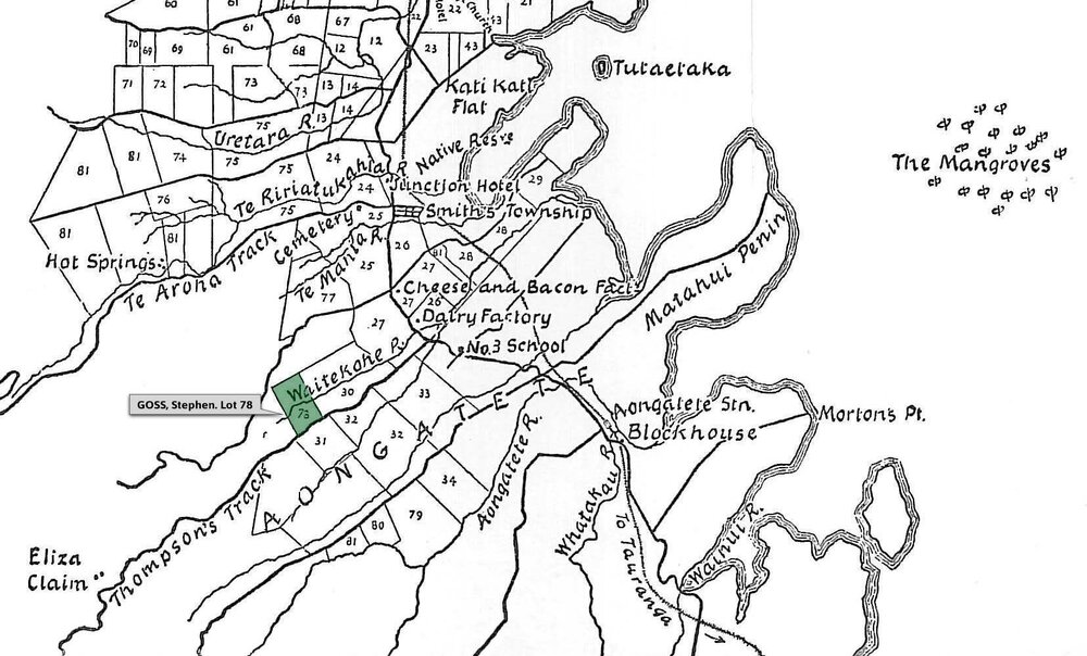 SETTLER GOSS, Stephen. Lot 78 Te Mania Settlement