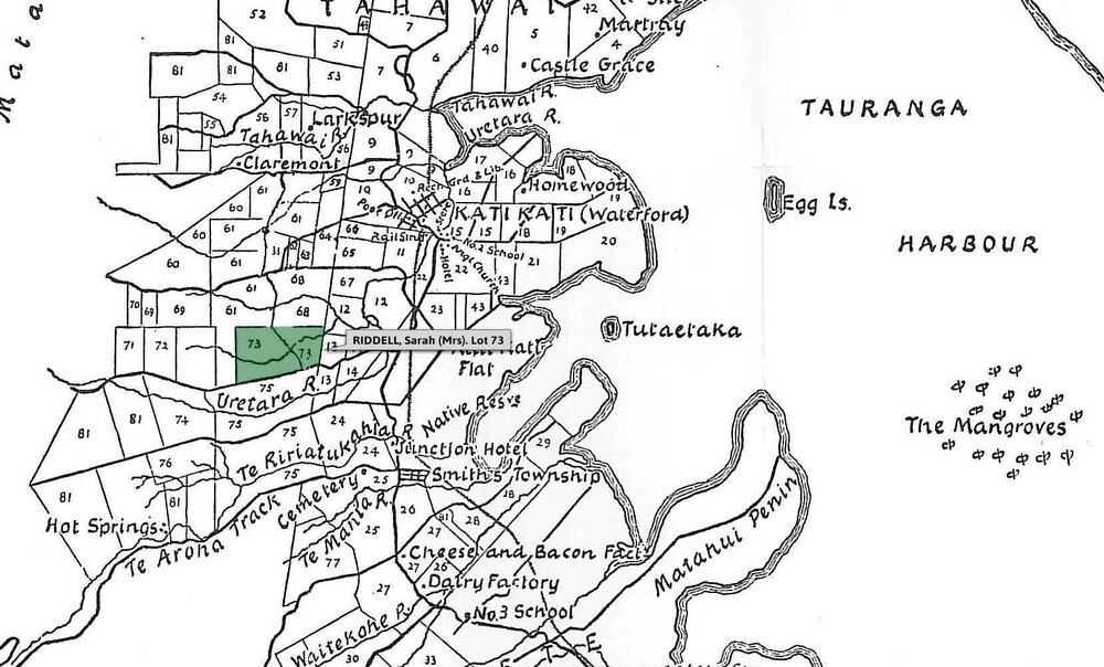 SETTLER RIDDELL, Sarah. Lot 73 Tahawai Settlement