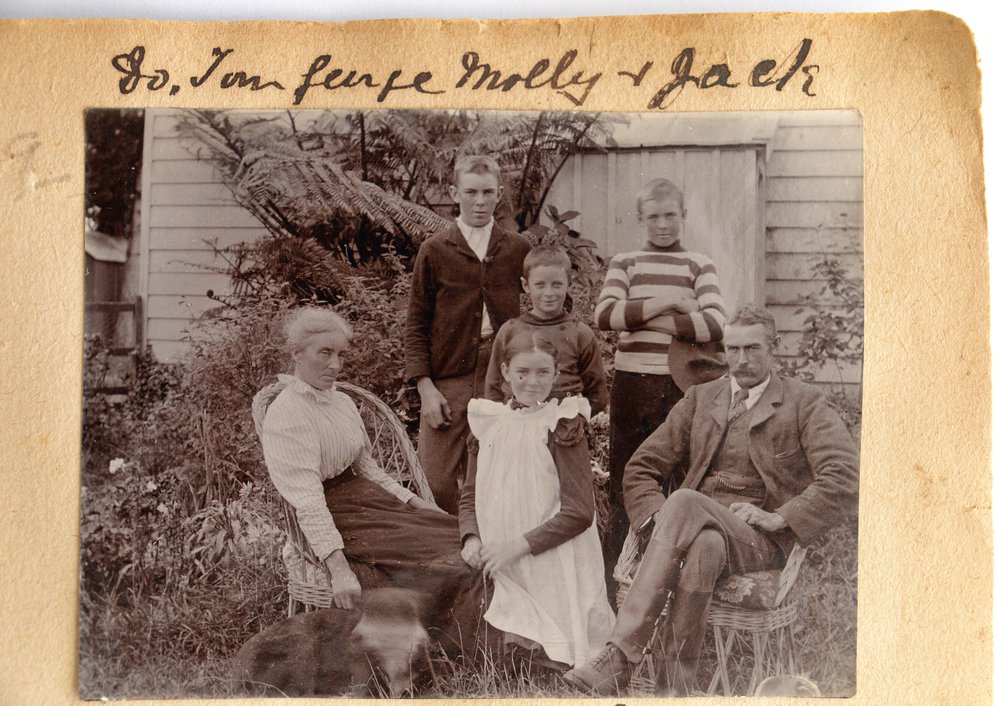 Everard and Mary Buckworth with Tom, George, Molly and Jack at Katikati.