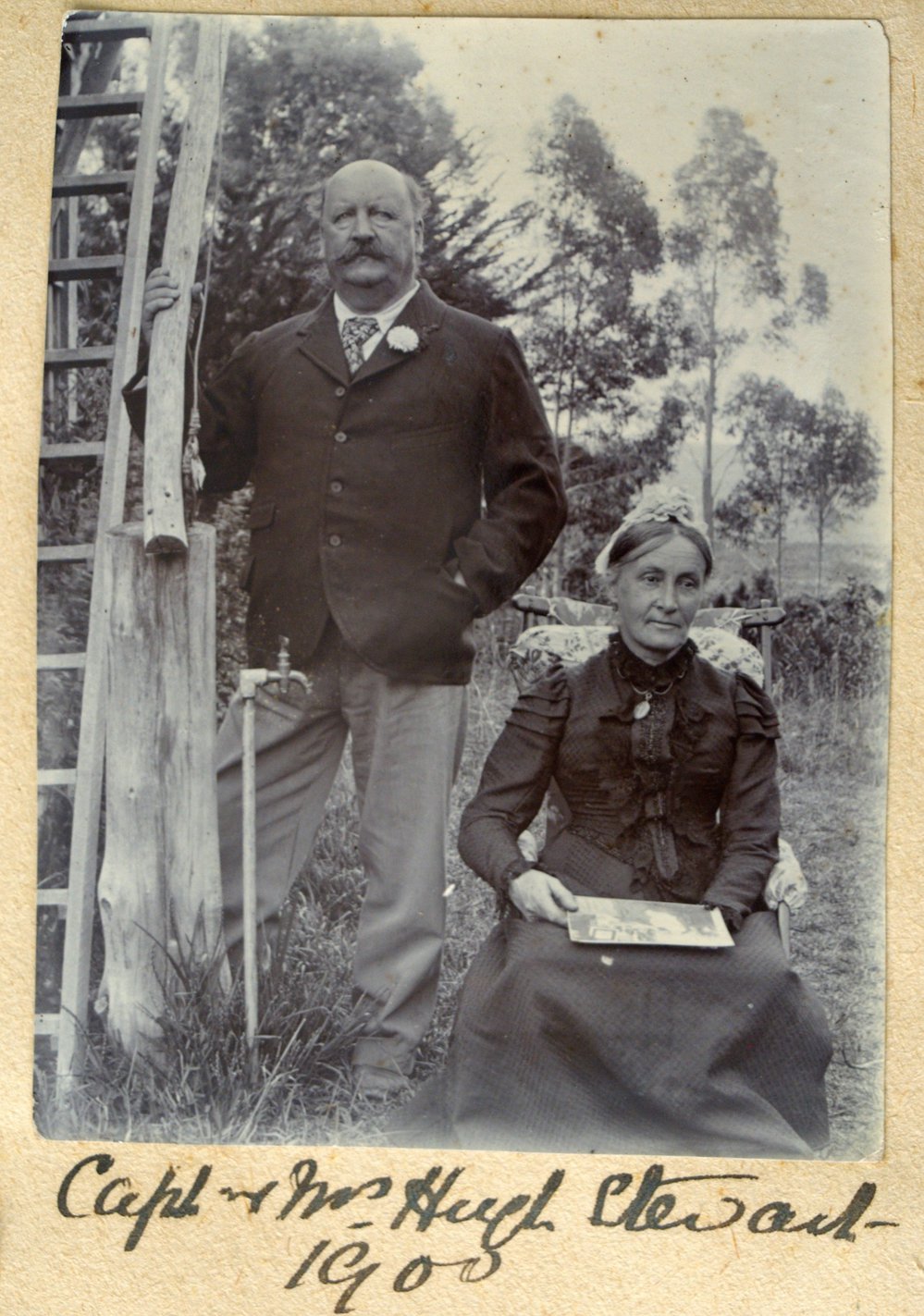 Capt. Hugh and Adela Stewart next to the summerhouse at Athenree.