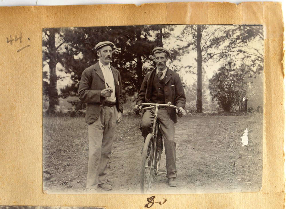 Harry and William Stewart at Katikati with a bicycle.