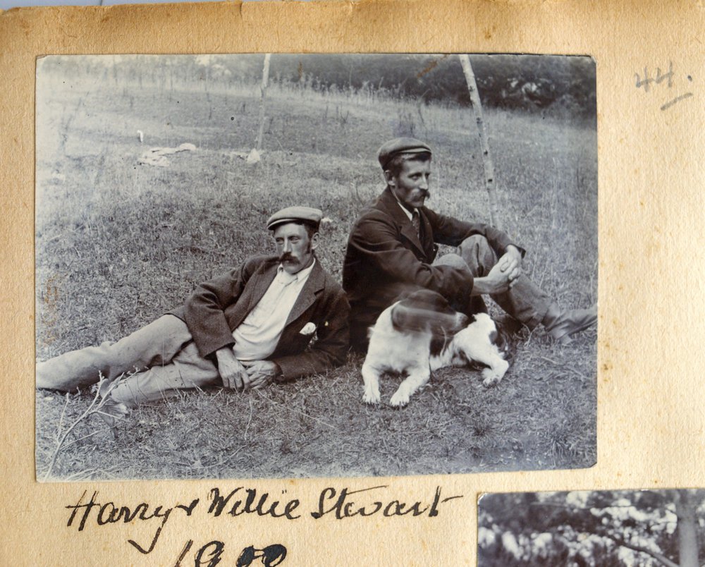Harry and William Stewart at Katikati with their dog.