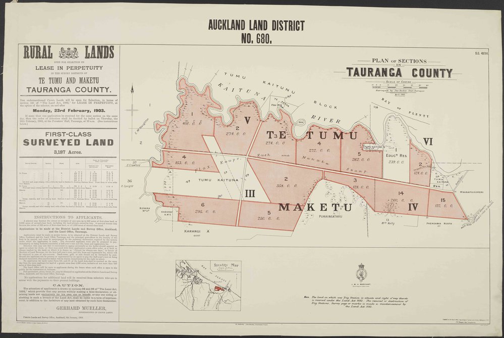 SETTLER Sale Plan SA680 Te Tumu-Kaituna settlement 1902
