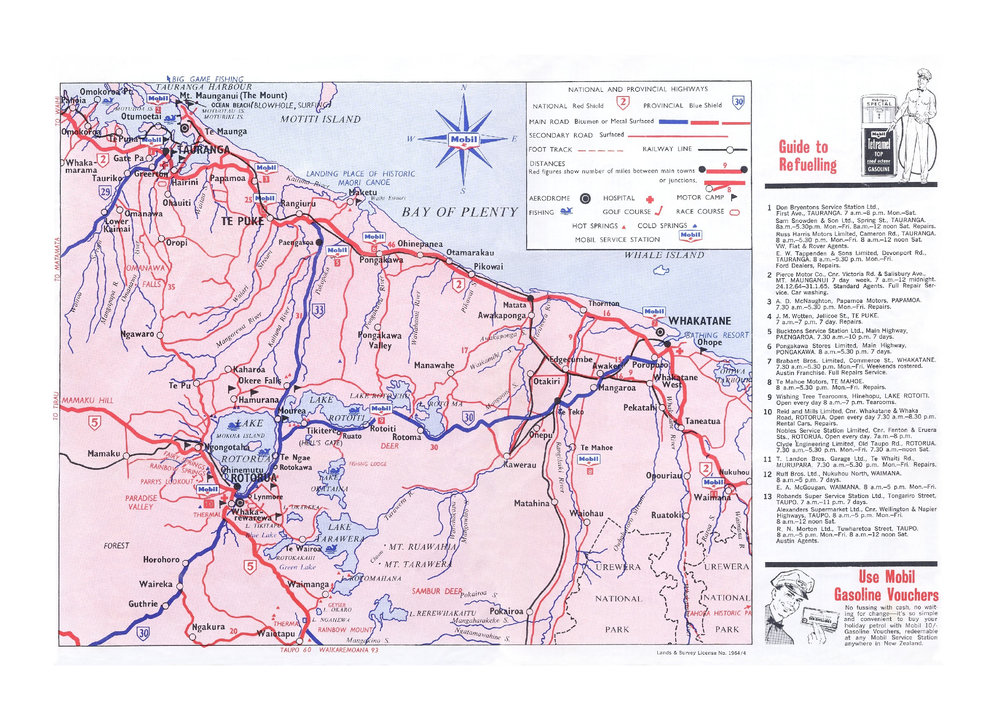 WBoP Road map, Central Bay of Plenty, Mobil 1964.