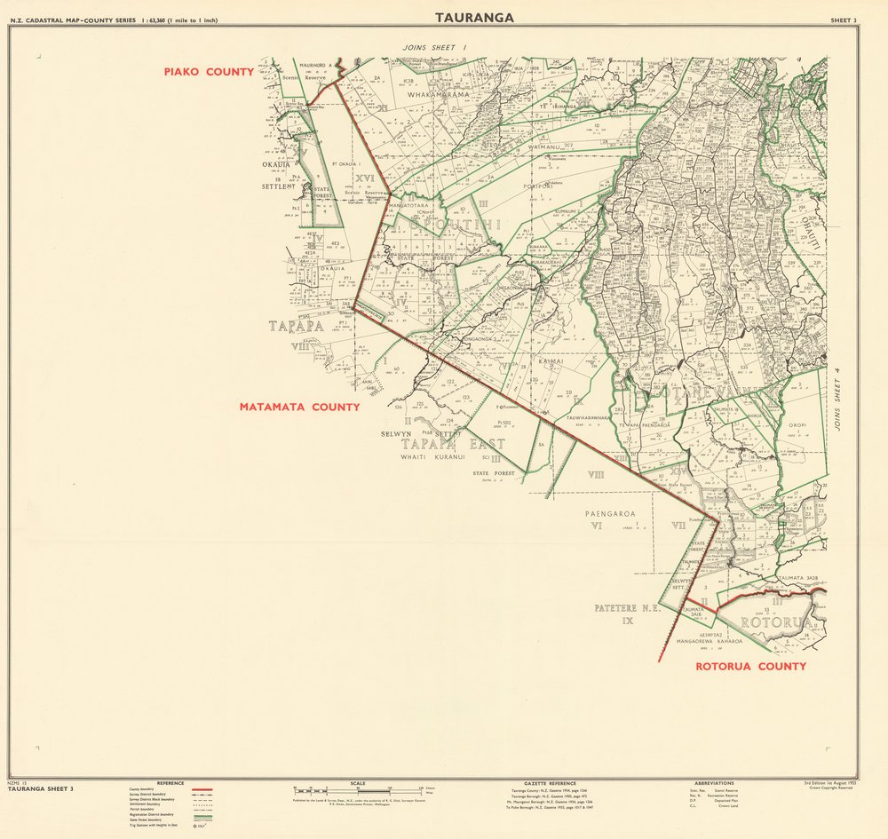 WBoP Tauranga County cadastral index map 1955 Sheet 3 of 4