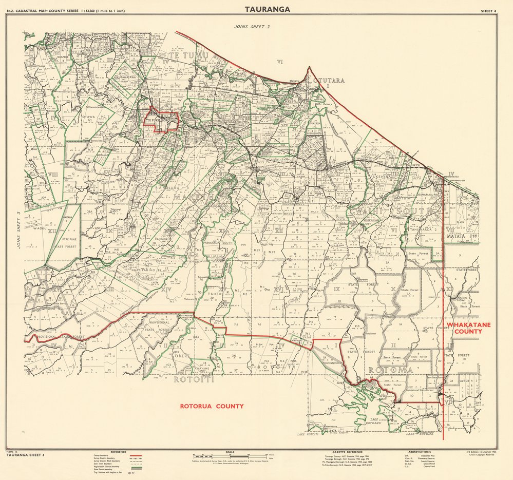 WBoP Tauranga County cadastral index map NZMS15 1955 Sheet 4 of 4