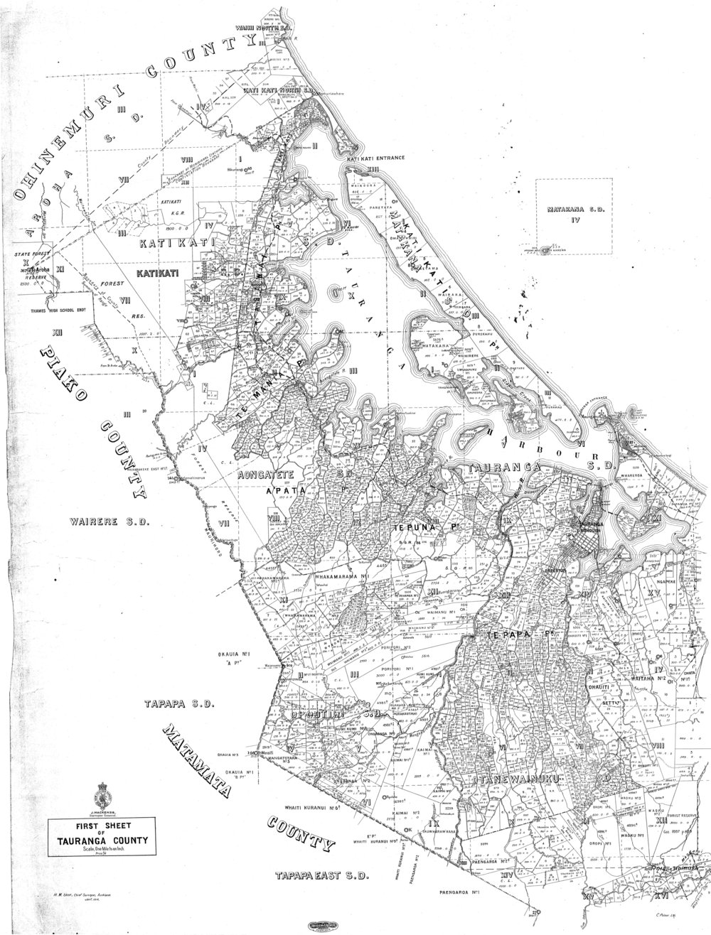 WBoP Tauranga County Cadastral Index Map Sh 1 of 2 1914