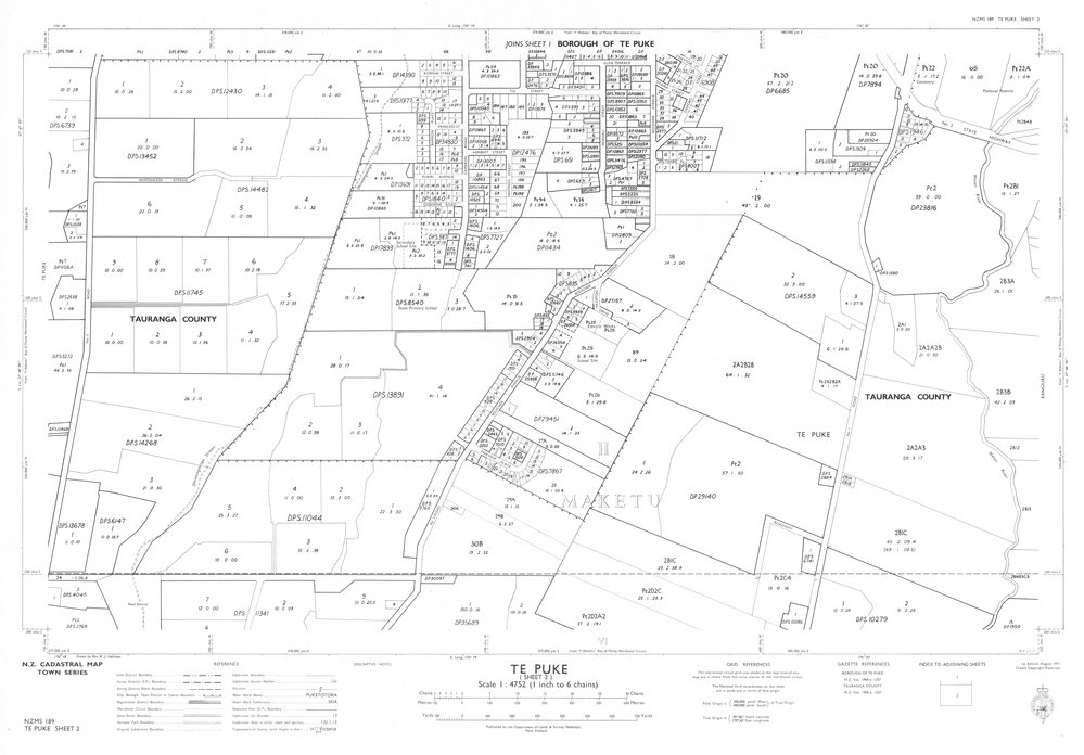 TOWN Te Puke and environs cadastral map NZMS189 Sh 2 of 2 1971