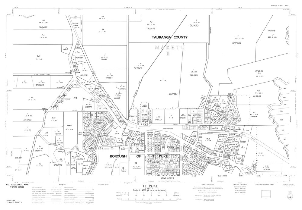 TOWN Te Puke and environs cadastral map NZMS189 Sh 1 of 2 1975