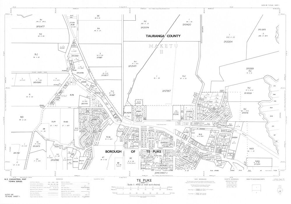 TOWN Te Puke and environs cadastral map NZMS189 Sh 1 of 2 1971