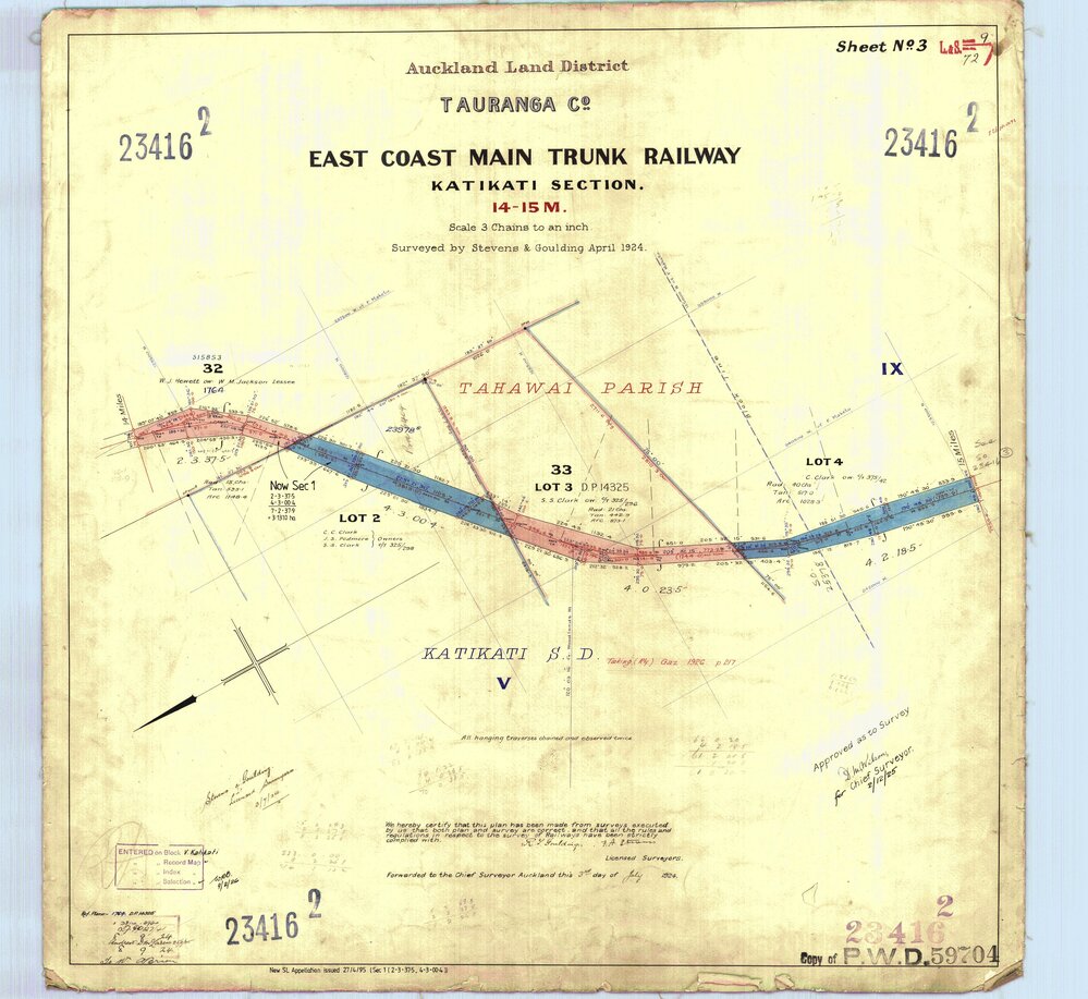 LINZ ECMT Railway 16 Katikati section Peg 14-15 SO23416-2 1924