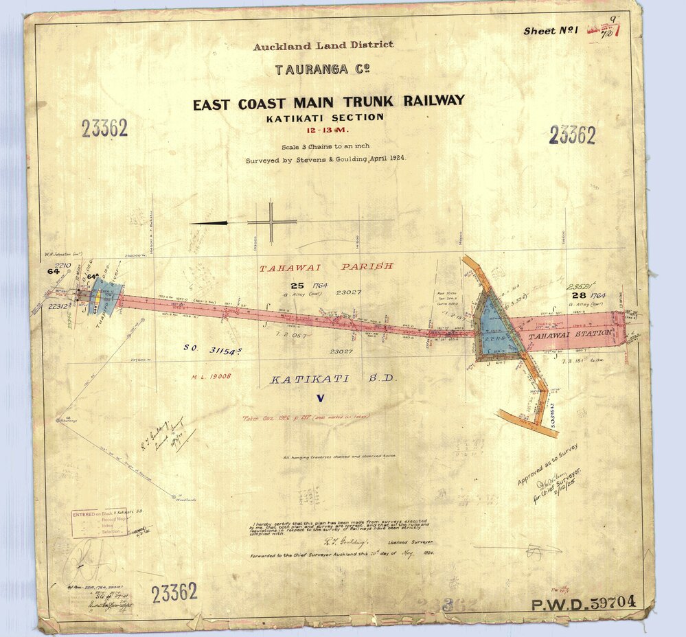 LINZ ECMT Railway 14 Katikati section peg 12-13 SO23362 1924