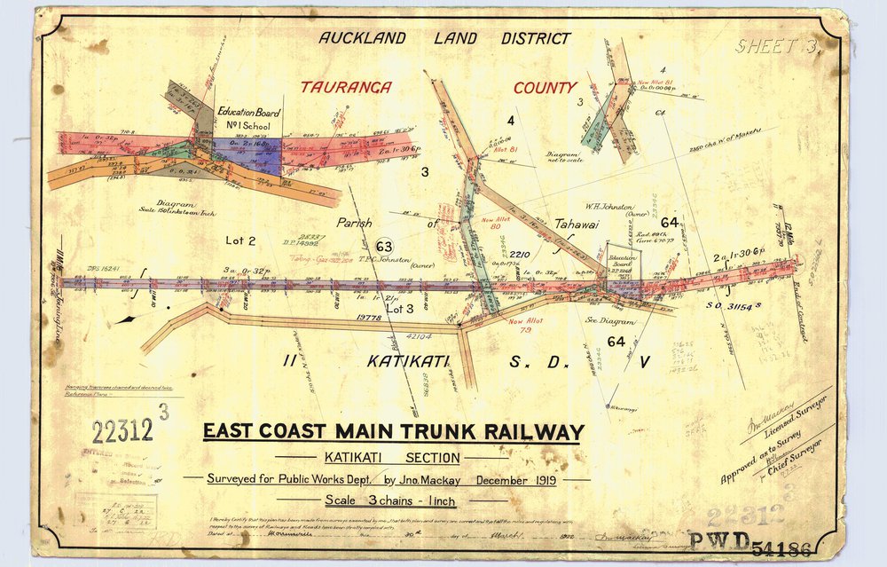 LINZ ECMT Railway 13 Athenree section Peg 11-12  SO22312-3 1919