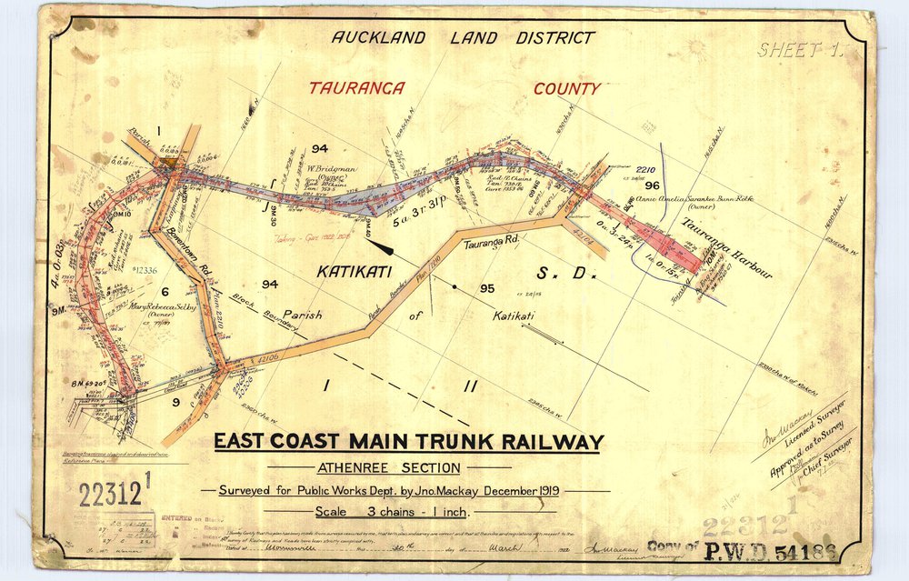 LINZ ECMT Railway 11 Athenree section Peg 9-10  SO22312-1 1919