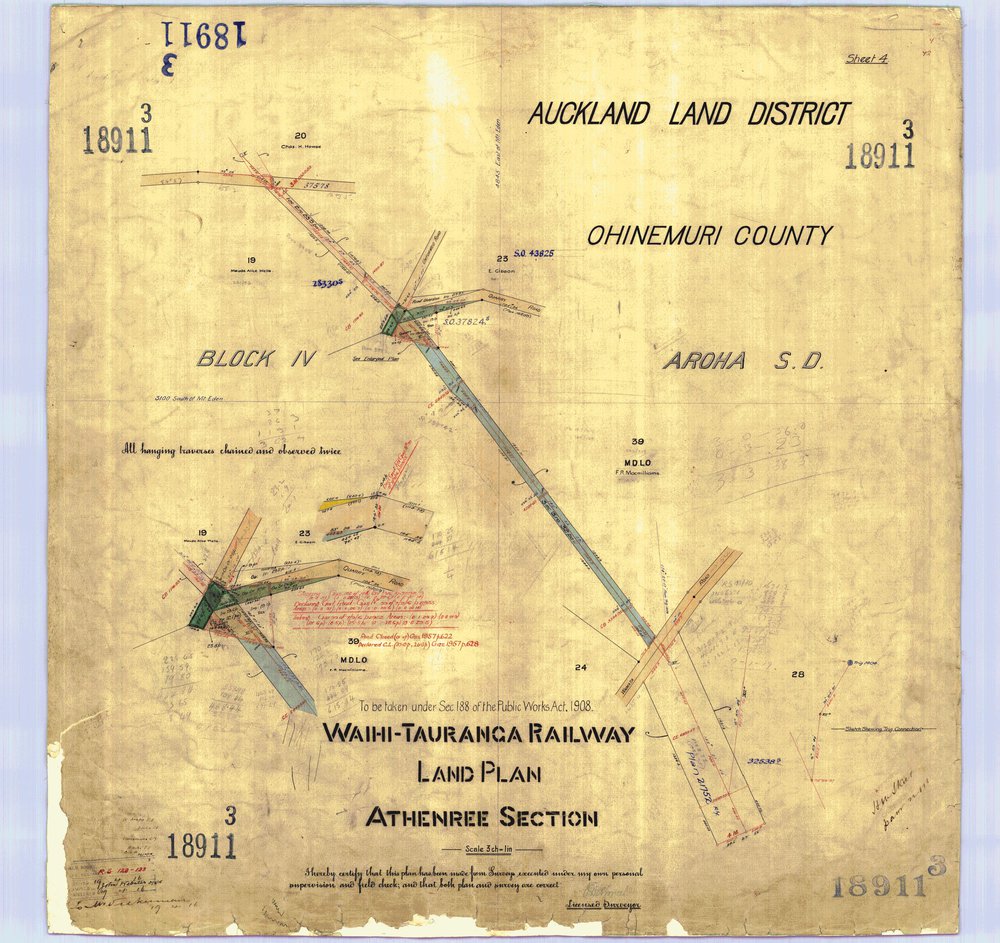 LINZ ECMT Railway 04 Athenree section Peg 3-4  SO18911-3 1916