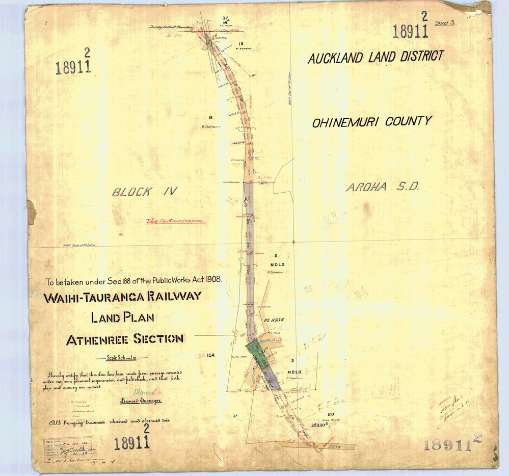 LINZ ECMT Railway 03 Athenree section Peg 2-3  SO18911-2 1916