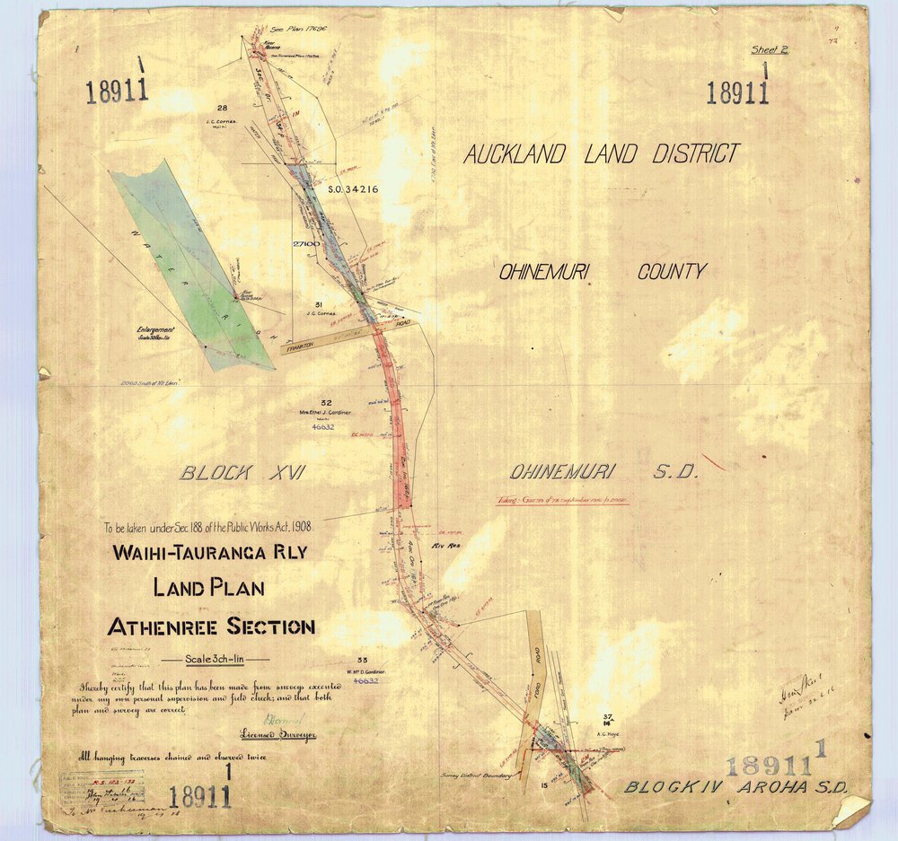 LINZ ECMT Railway 02 Athenree section Peg 1-2 SO18911-1 1916