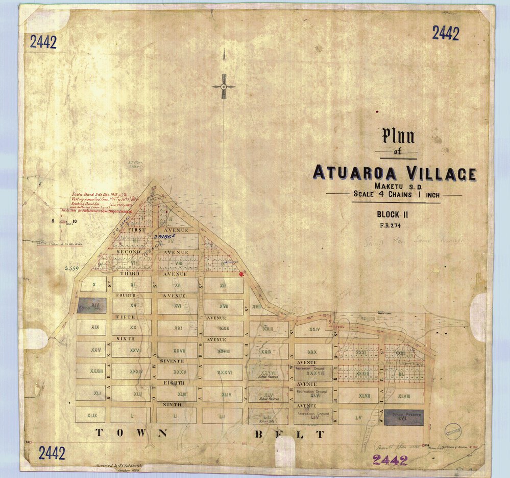 TOWN Atuaroa Village street plan - Te Puke - LINZ drg SO 2442  1880