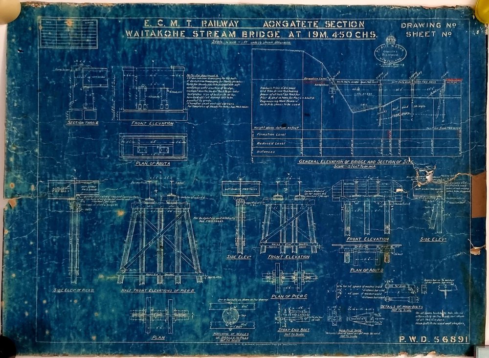 E.C.M.T Railway Aongatete Section Waitekohe Stream Bridge at 19m. 4.50 CHS