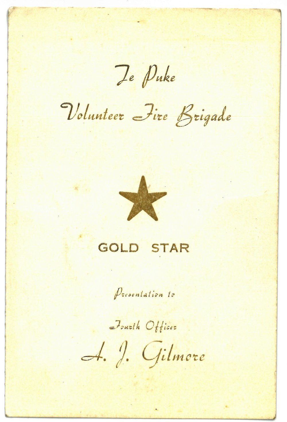 Invite to celebrate award of Gold Star - Te Puke Volunteer Fire Brigade