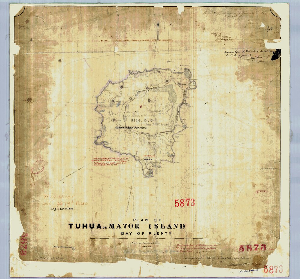 ISLAND Topographical map of Tuhua or Mayor Island 28km north-east of Waihī Beach LINZ drg ML5873  1884
