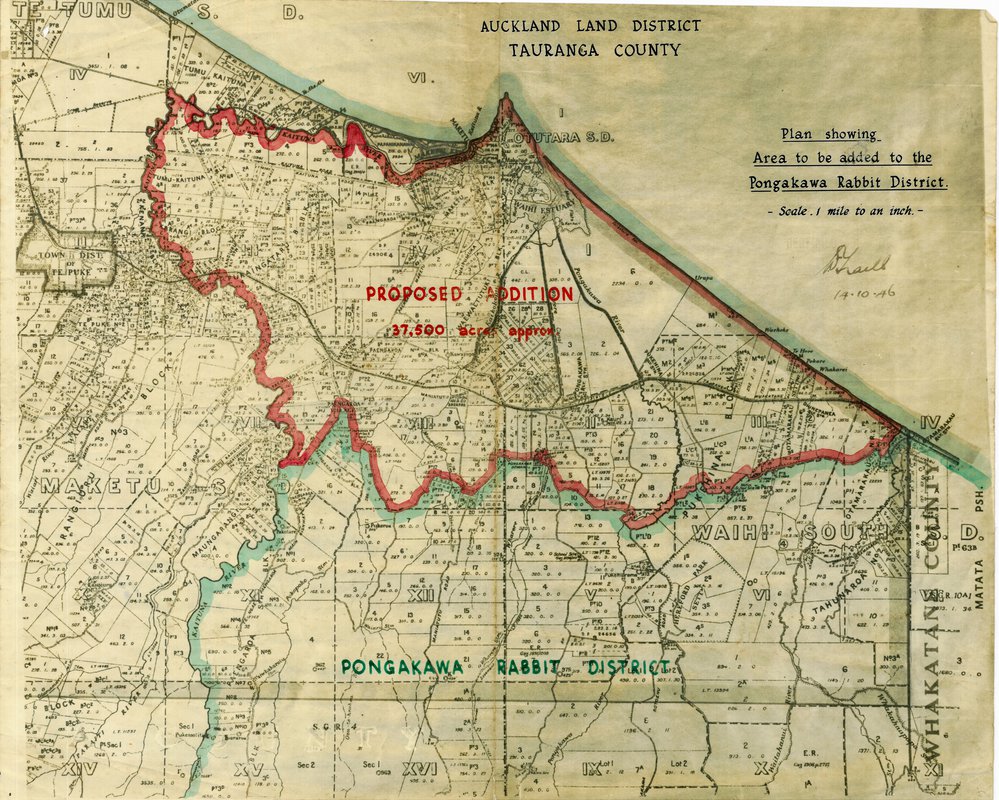 QUANGO Pongakawa Rabbit Board Sea Front Area boundary map 1946