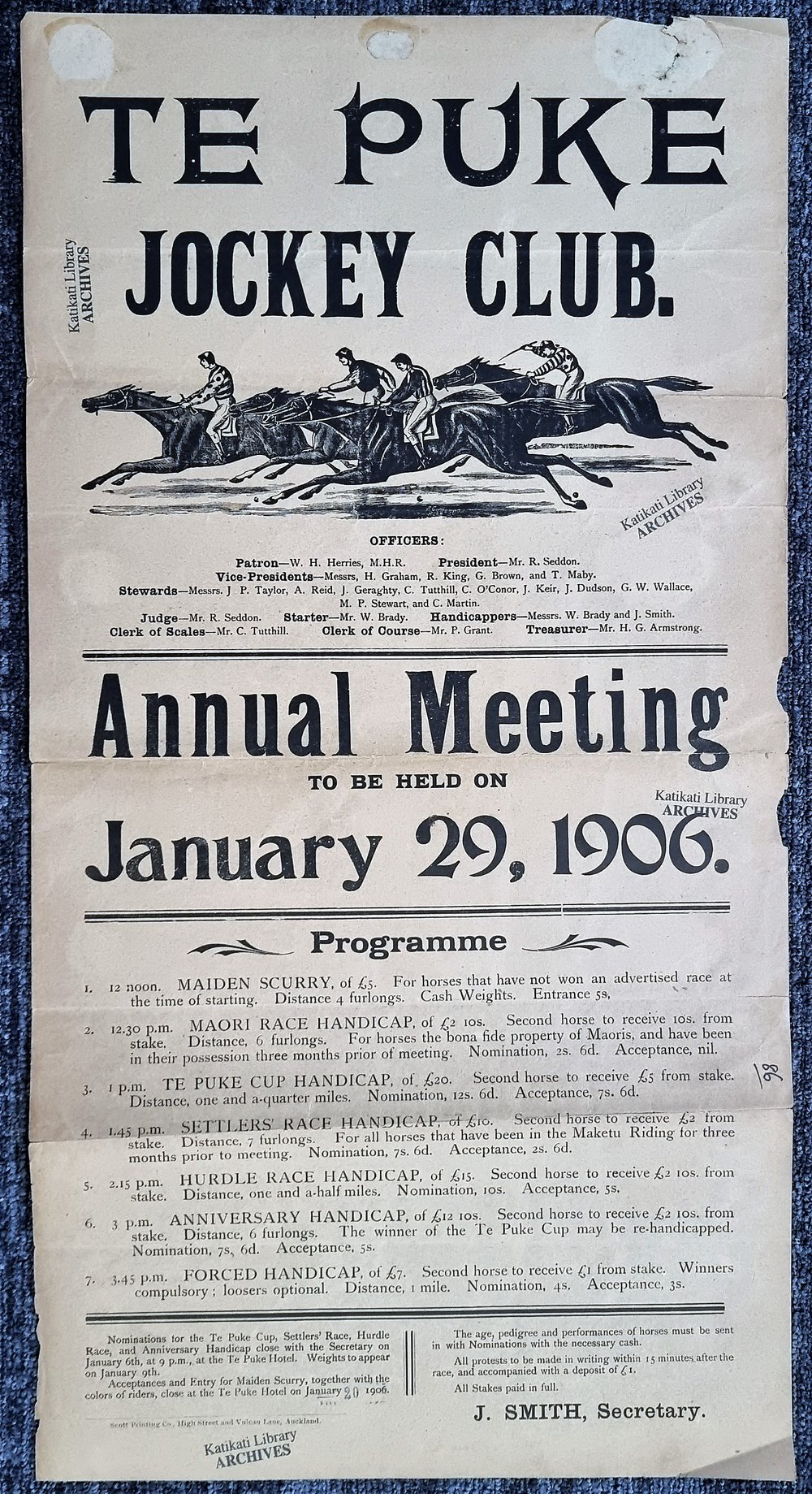 Poster for Te Puke Jockey Club Annual Meeting